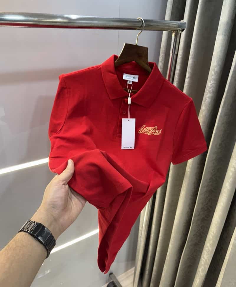 Lacost e Red Embroidery Logo Premium Classic Polo T-Shirt