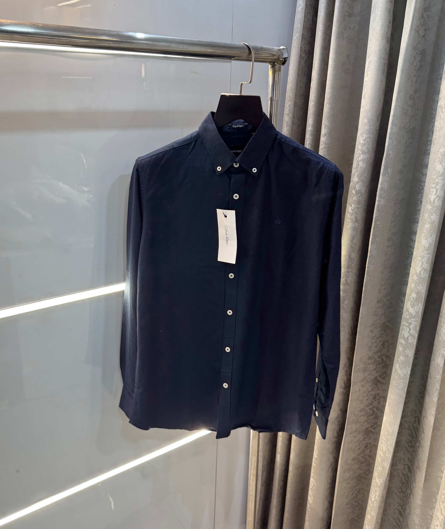 Calvin klein Navy Blue Embroidery Logo Premium Linen Shirt