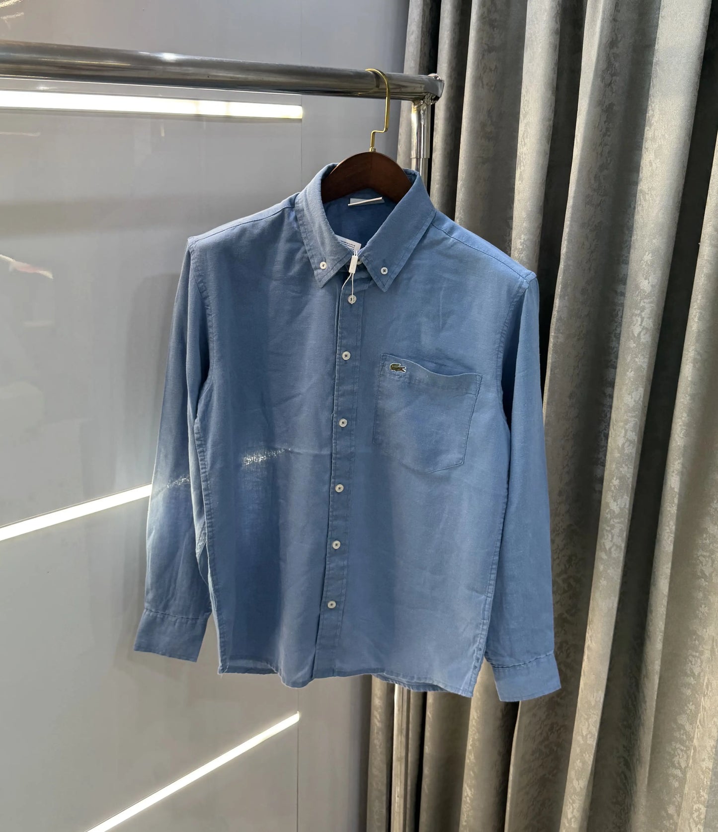 Lacoste Blue Embroidery Logo Premium Linen Shirt