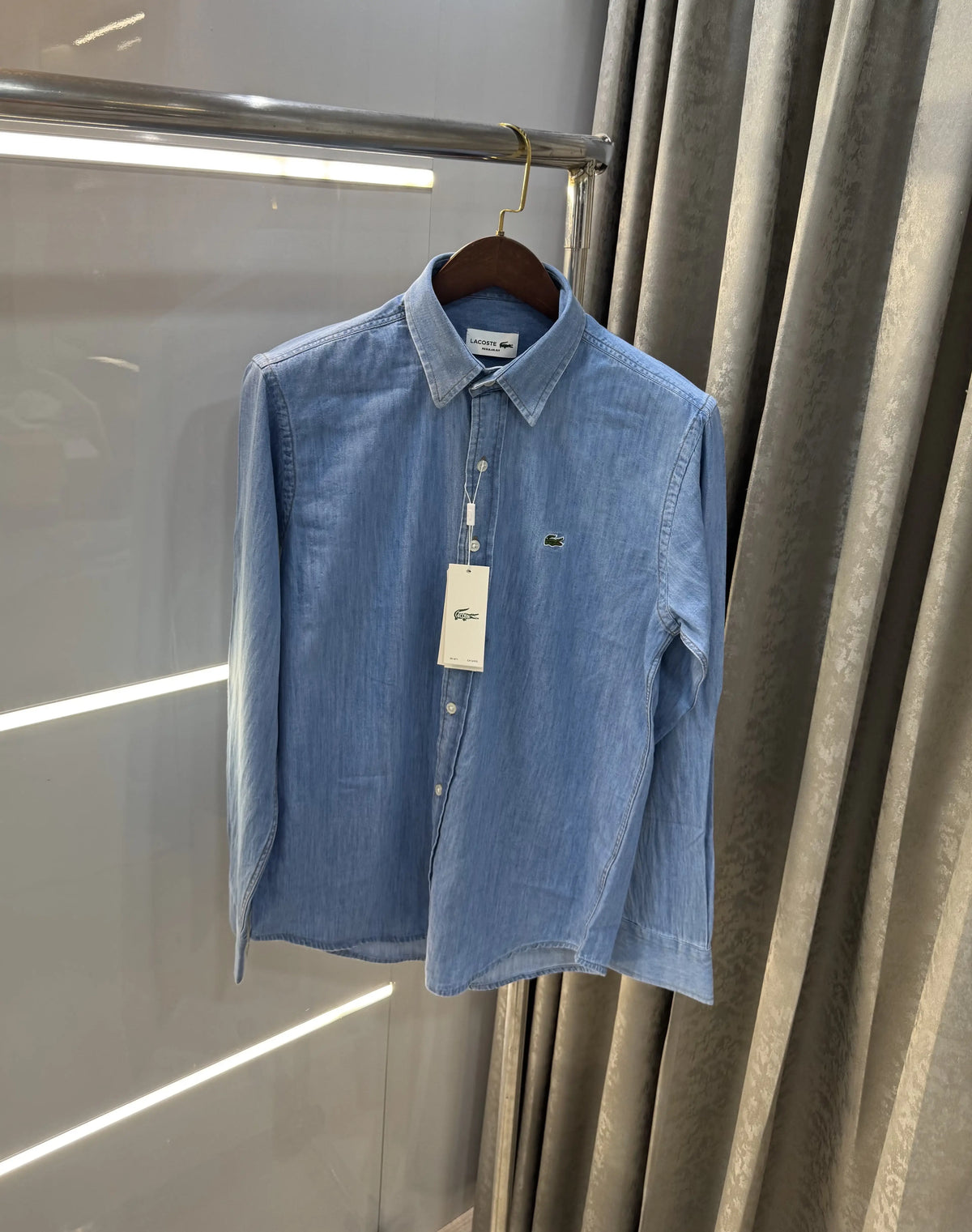 Lacost e Sky Blue 2 Embroidery Logo Premium Denim Shirt