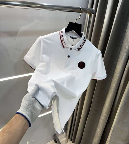 Balmai n Paris White Collar Logo Imported Polo T-Shirt