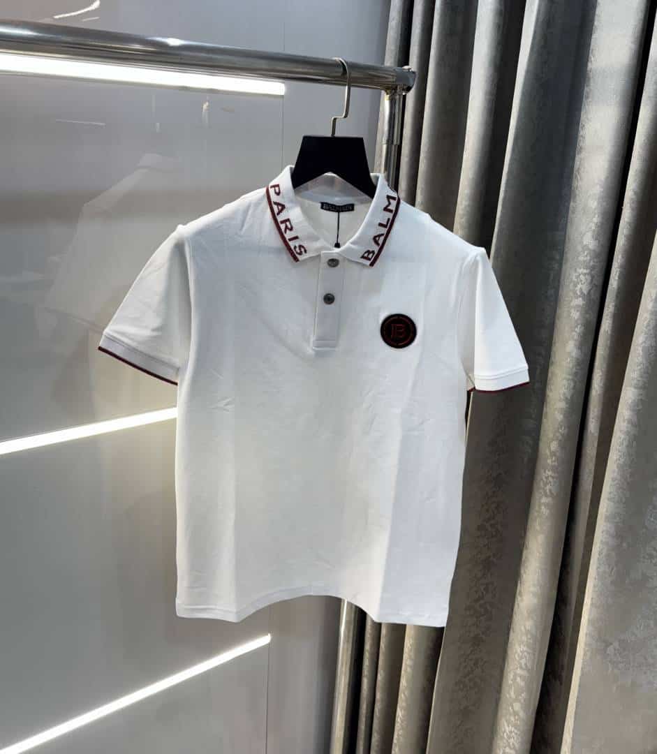Balmai n Paris White Collar Logo Imported Polo T-Shirt