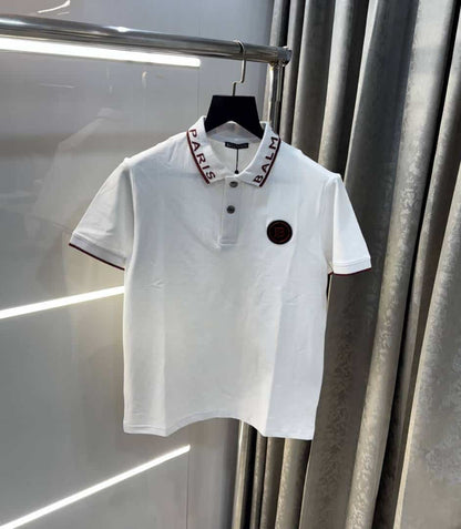 Balmai n Paris White Collar Logo Imported Polo T-Shirt