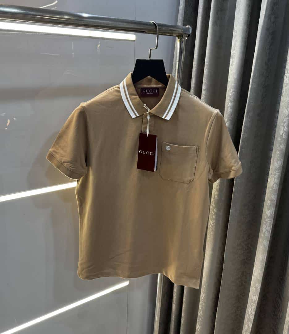 Gucc i Beige Collar Look Imported Polo T-Shirt