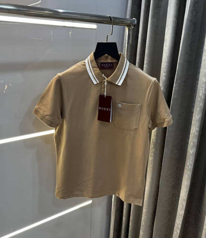 Gucc i Beige Collar Look Imported Polo T-Shirt