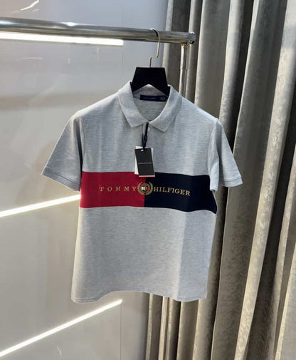 Tomm y Hilfiger Grey Embroidery Logo Premium Polo T-Shirt