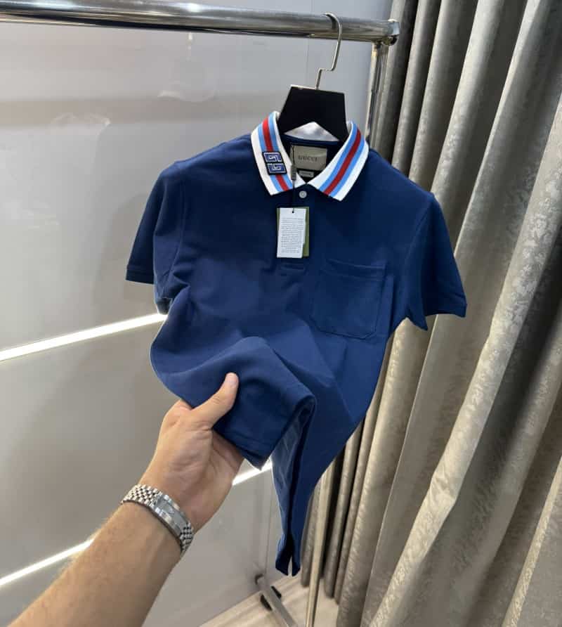 Gucc i Petrol Blue Shoulder Look Imported Polo T-Shirt