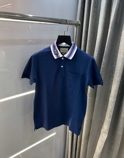 Gucc i Petrol Blue Shoulder Look Imported Polo T-Shirt