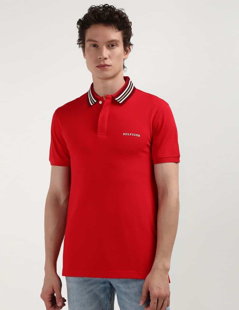 Tomm y Hilfiger Red Collar Look Premium Polo T-Shirt