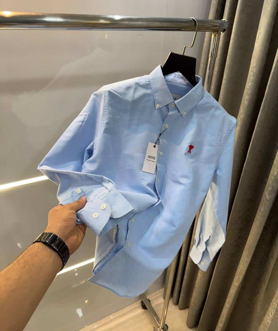 Ami Paris Sky Blue Embroidery Logo Premium Shirt