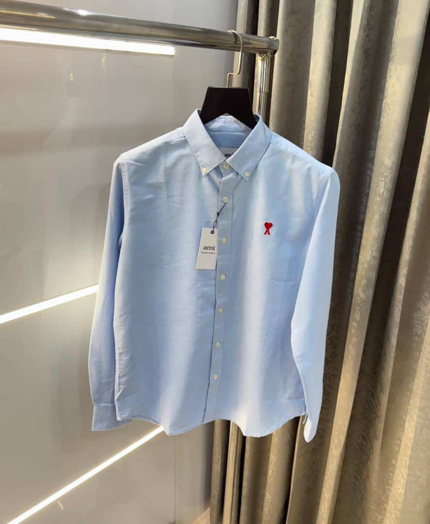Ami Paris Sky Blue Embroidery Logo Premium Shirt