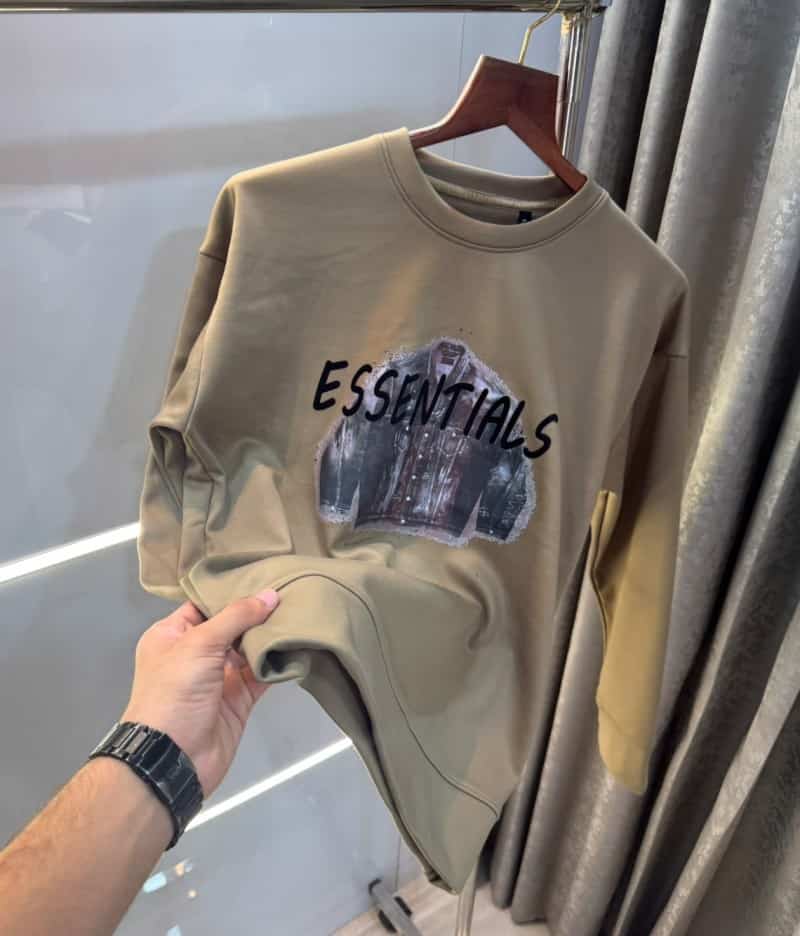 Essentia l Dark Beige Logo Print Imported Premium Sweatshirt