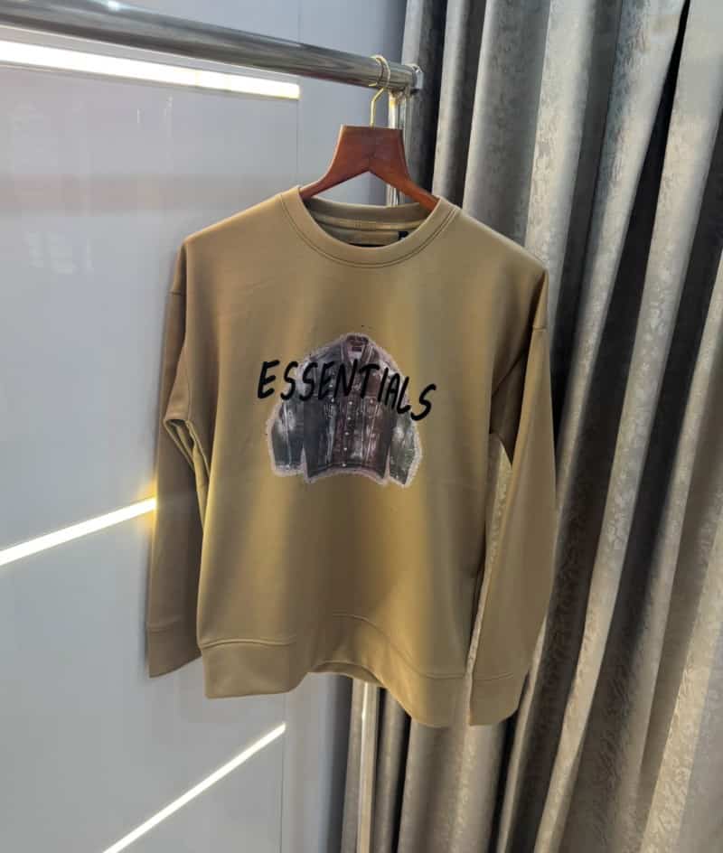 Essentia l Dark Beige Logo Print Imported Premium Sweatshirt