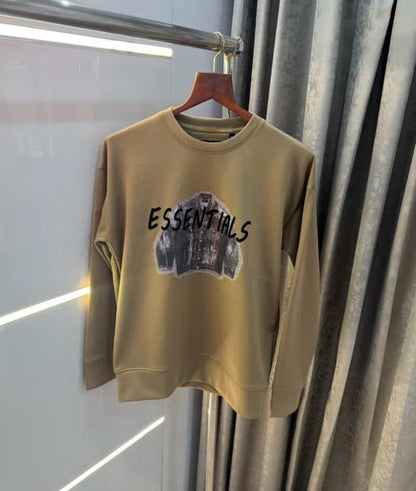 Essentia l Dark Beige Logo Print Imported Premium Sweatshirt