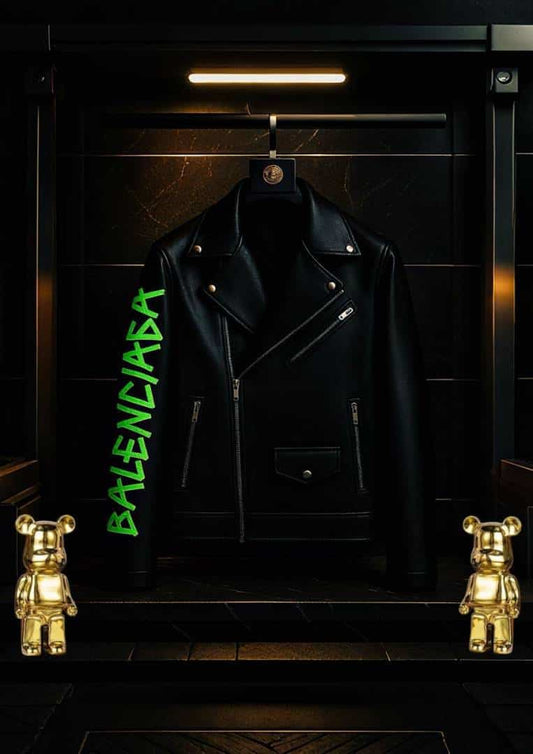Balenciag a Black Premium Imported leather Jacket