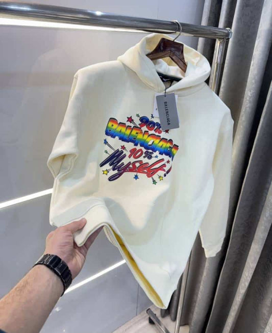 Balenciag a cream Logo Print Imported Premium Hoodie