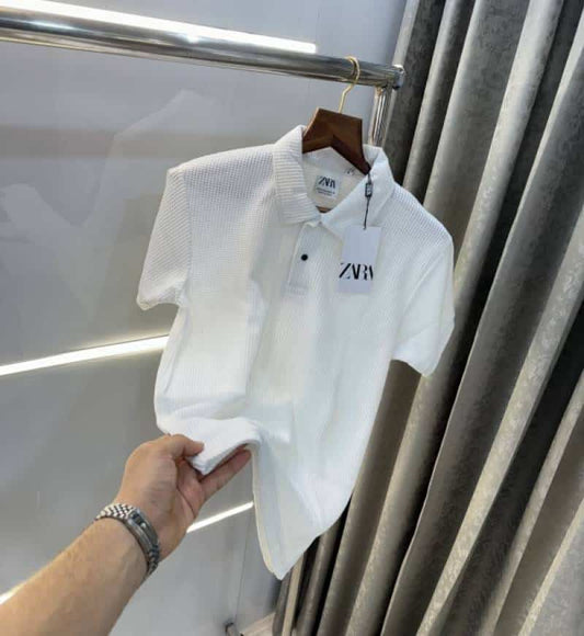 Zar a White Premium Knitted Classic Polo T-Shirt With Box Packing