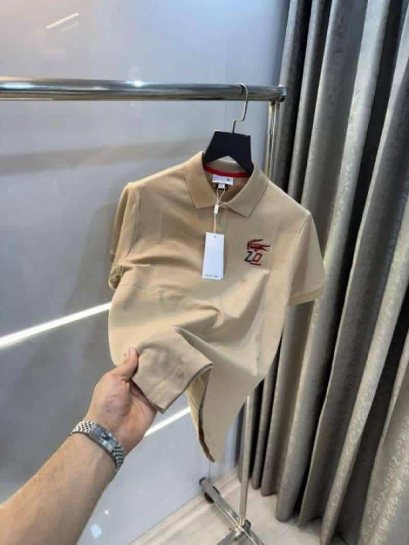Lacost e Beige Embroidery Logo Premium Polo T-Shirt