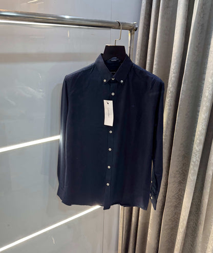 Calvin   klein Navy Blue Embroidery Logo Premium Linen Shirt