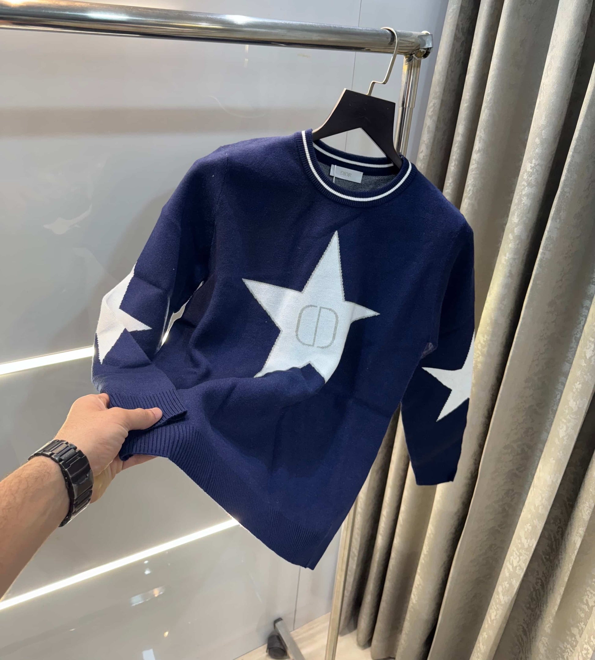 Christian Dio r Navy Blue Star Edition Imported Knitted Pull Over