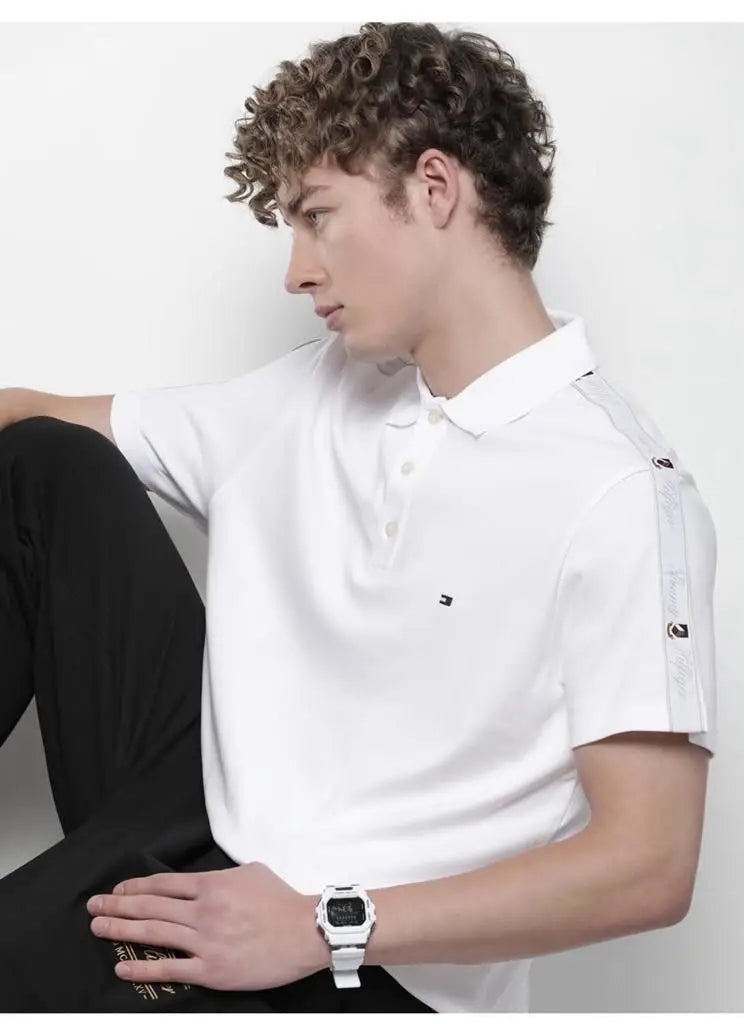 Tomm y Hilfiger White Shoulder Look Premium Polo T-Shirt