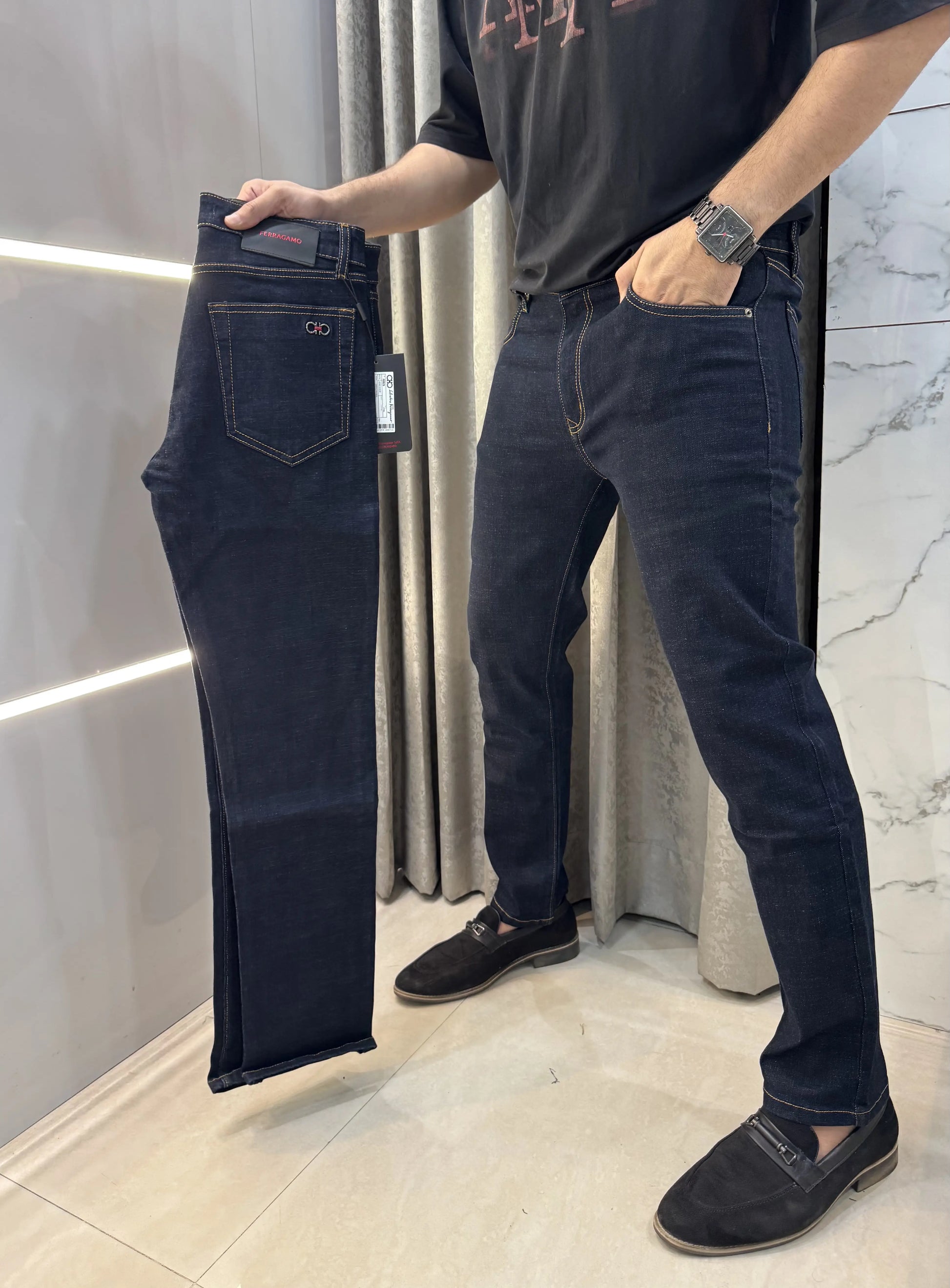 Ferragamo Dark Blue Imported Classic Denim