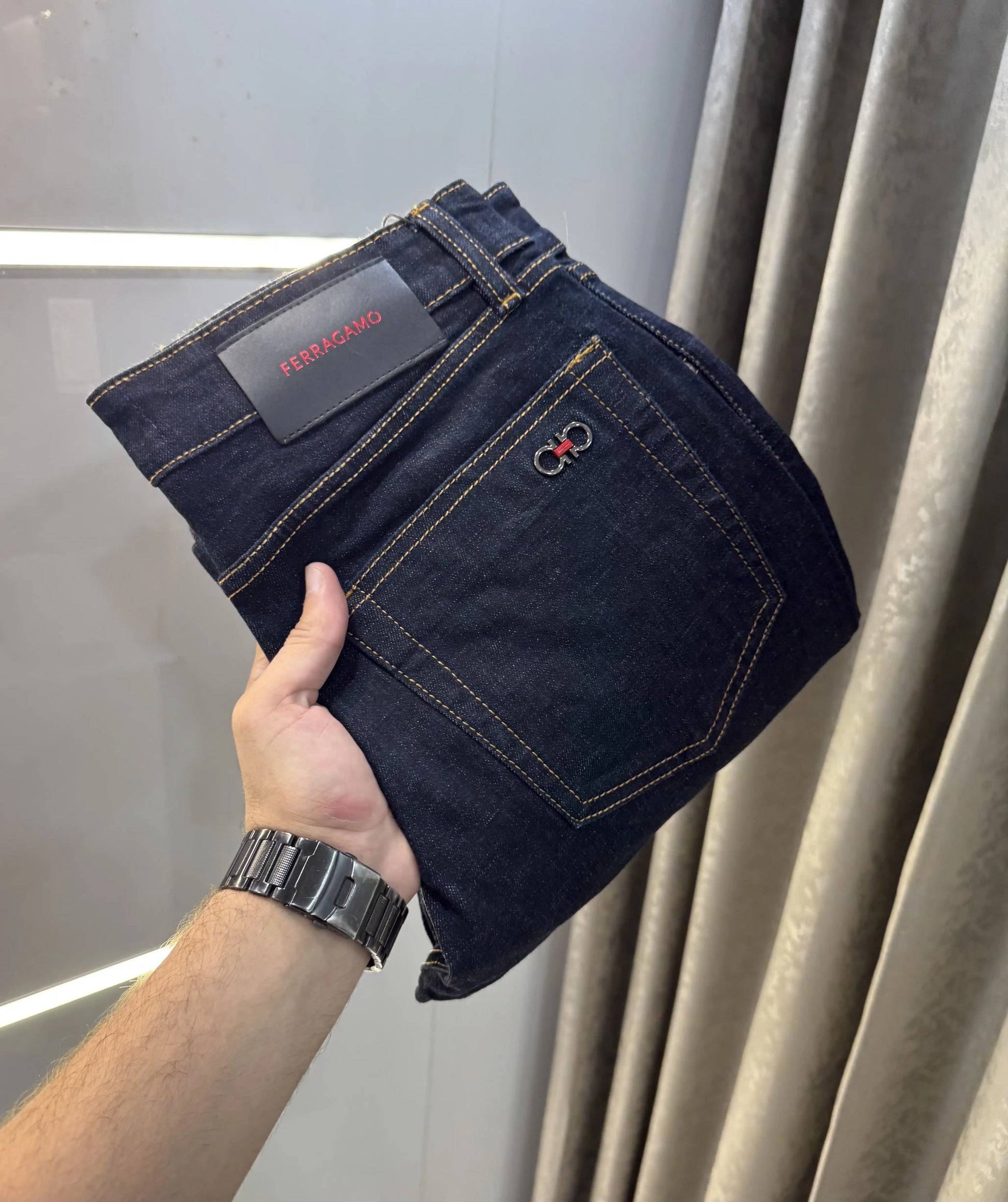 Ferragamo Dark Blue Imported Classic Denim