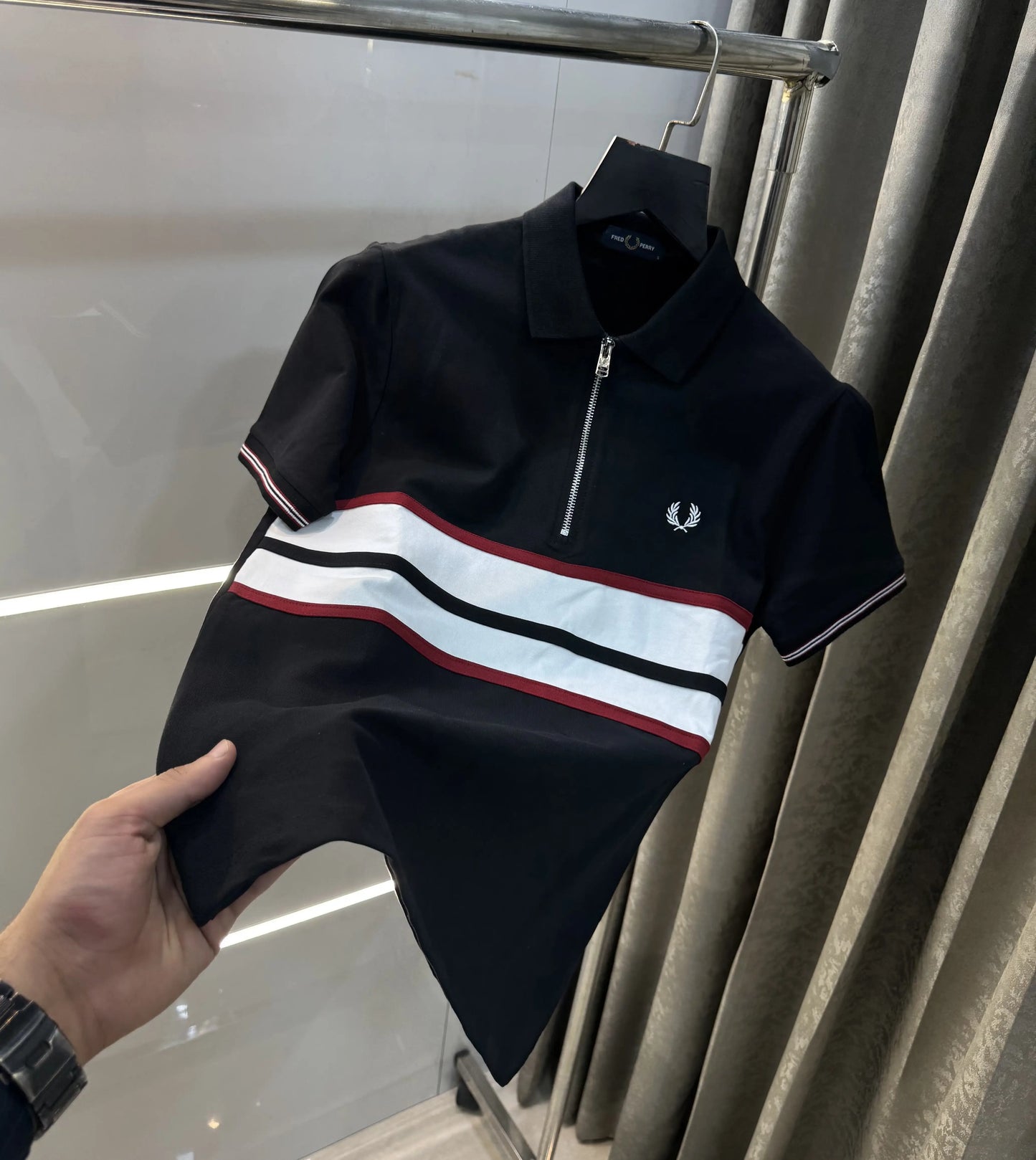 Fredperry Black Embroidery Logo Premium Polo T-Shirt