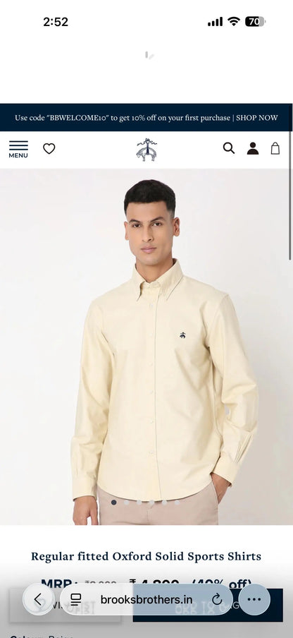 Brooks Brother Yellow Oxford Premium Shirt