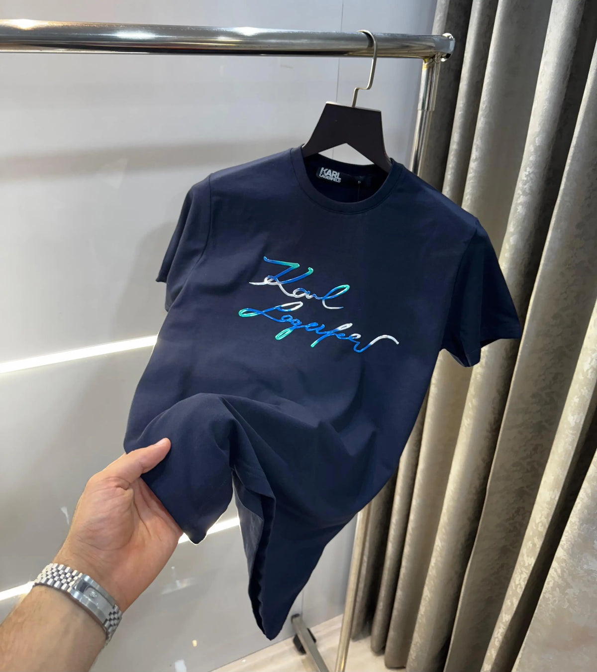 Karl Lagerfeld Navy Blue Logo Print Imported T-Shirt