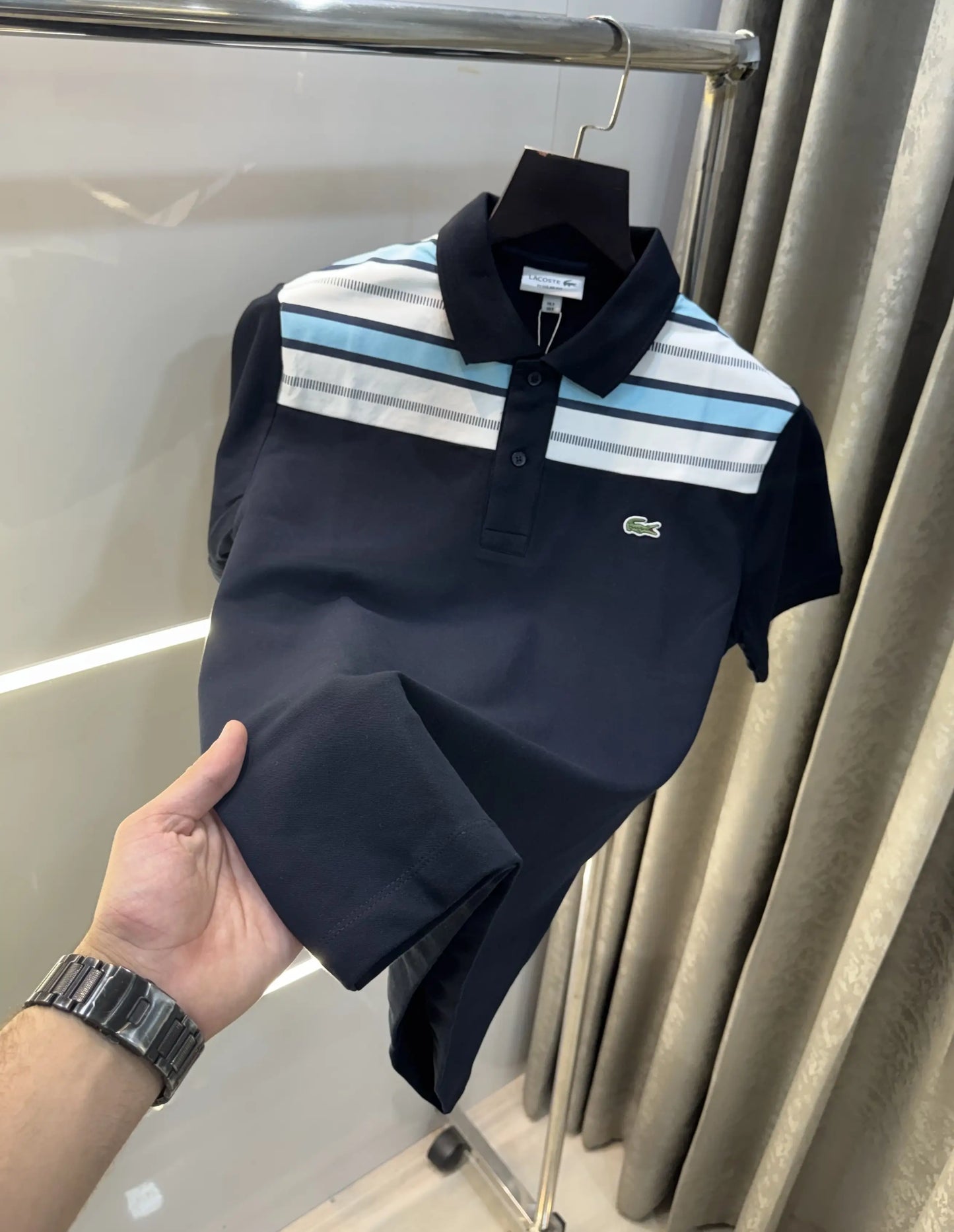 Lacost e Navy Blue Embroidery Logo Premium Polo T-Shirt