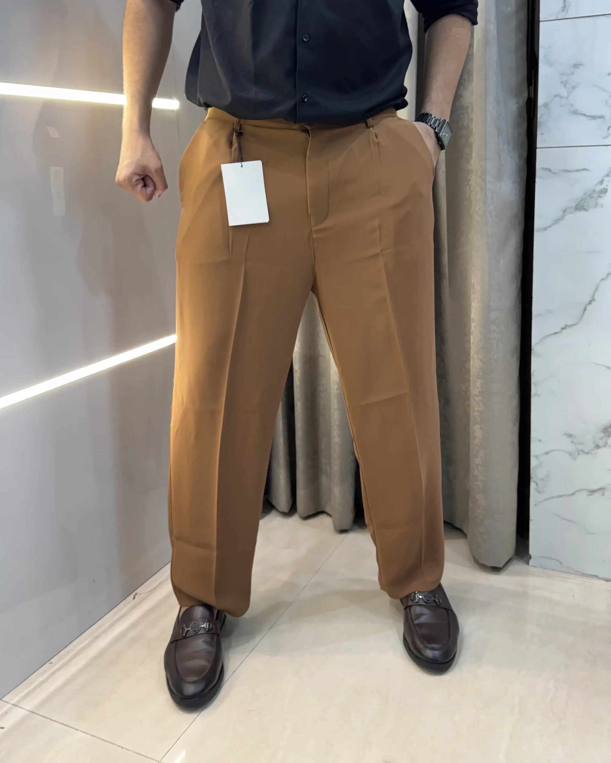Loewe Tan Brown Premium Imported Belt Strech Trouser
