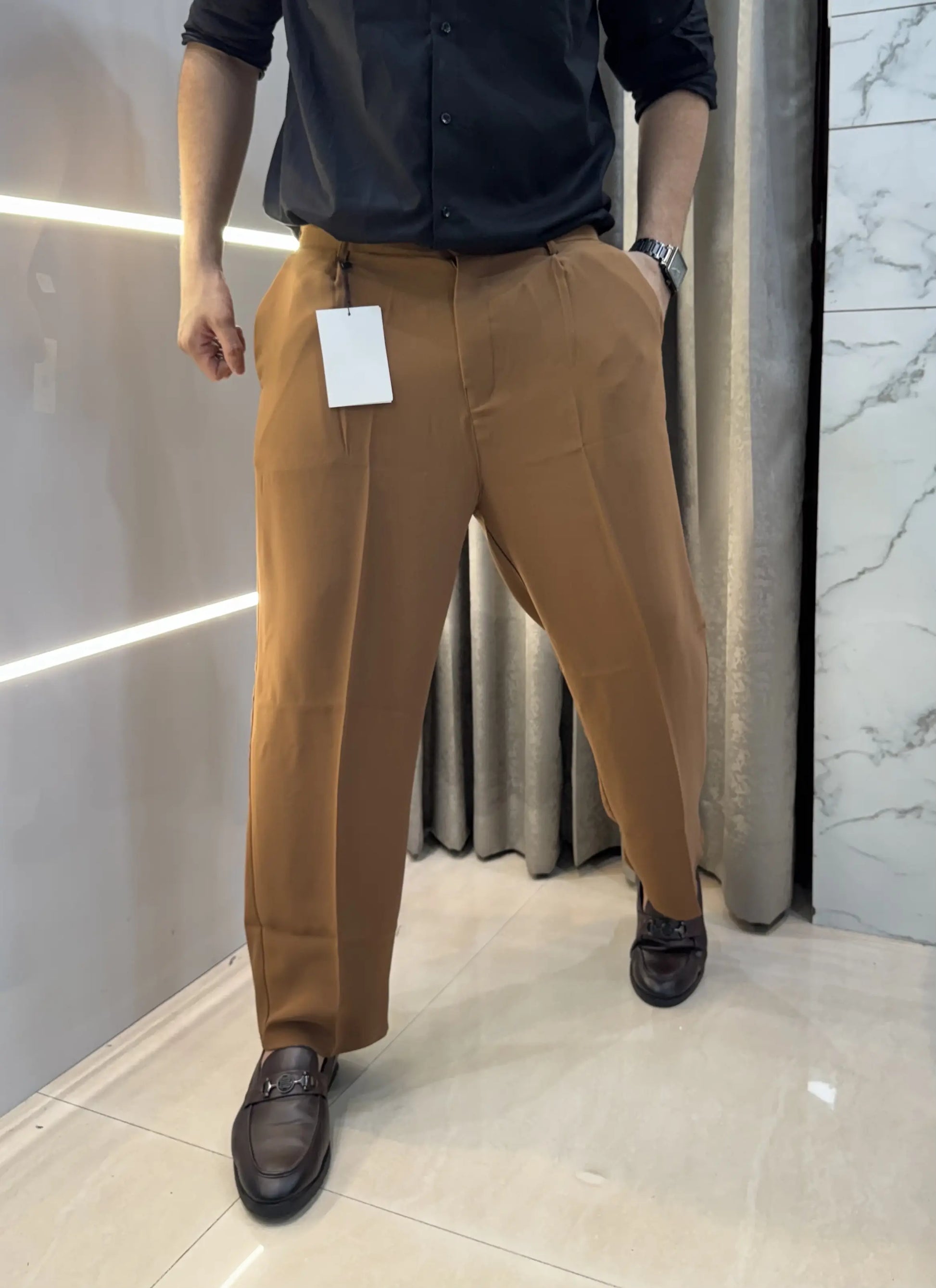 Loewe Tan Brown Premium Imported Belt Strech Trouser