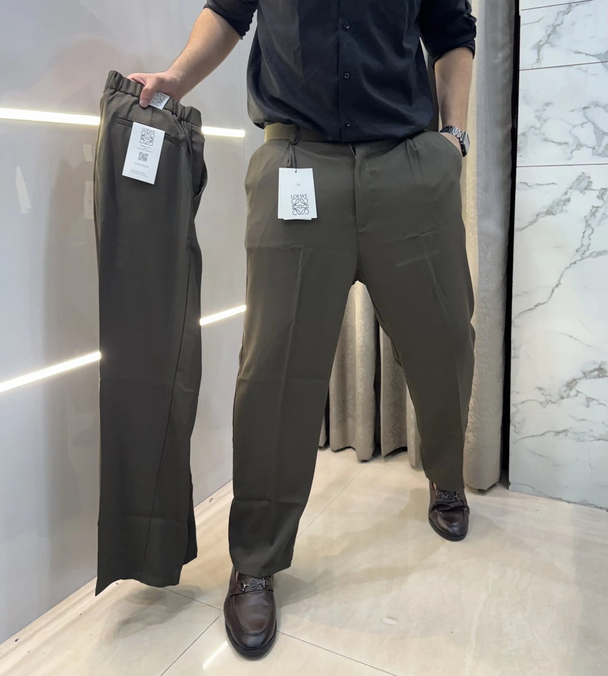 Loewe Olive Premium Imported Belt Strech Trouser