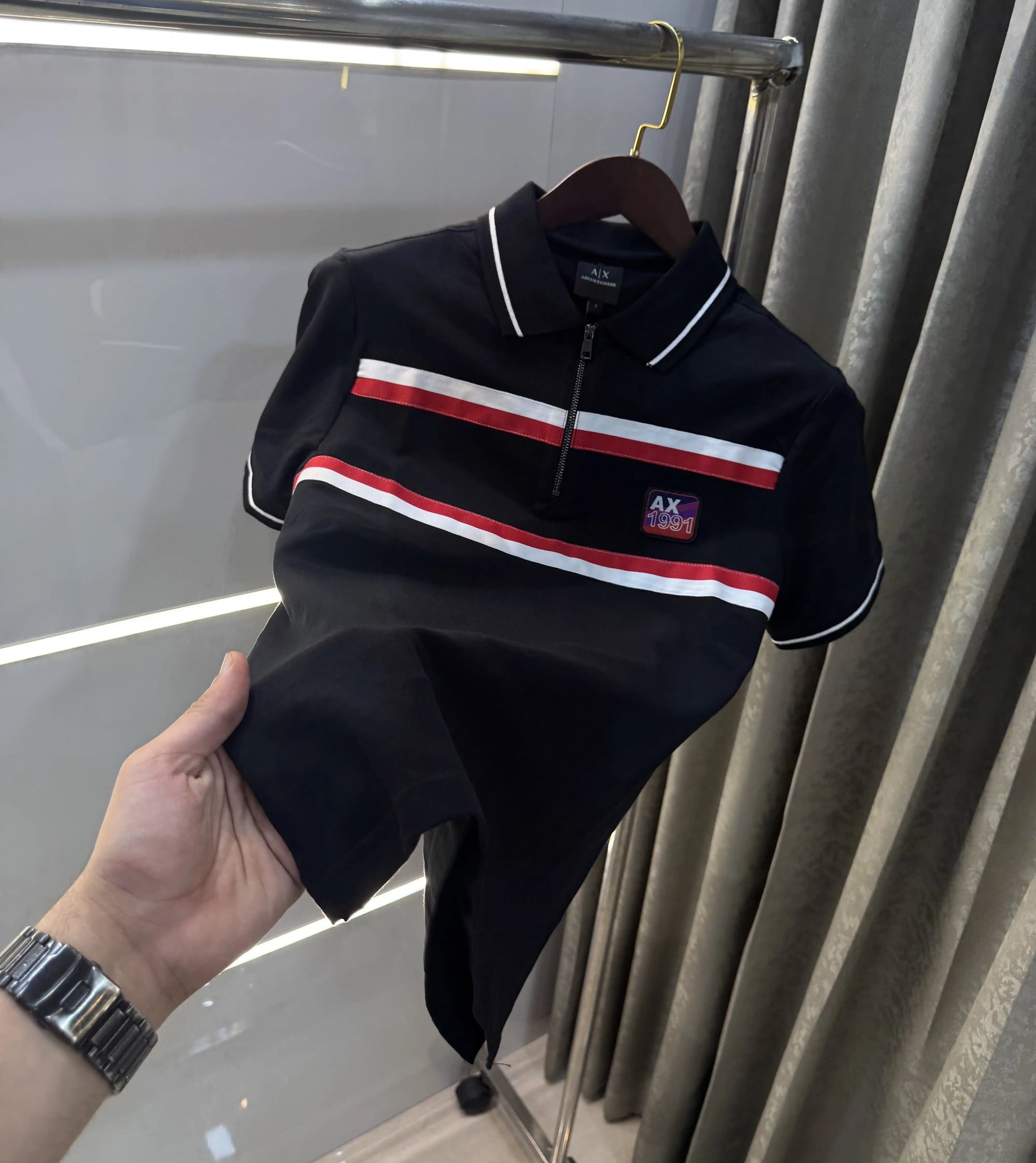 Arman i Exchang e Black Logo Work Premium Polo T-Shirt