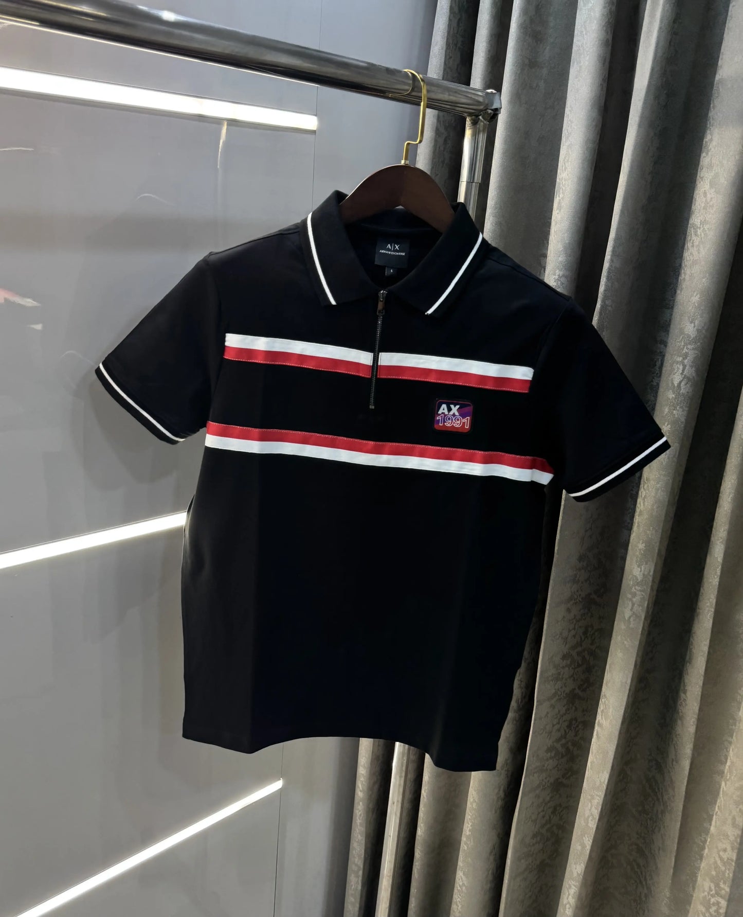 Arman i Exchang e Black Logo Work Premium Polo T-Shirt