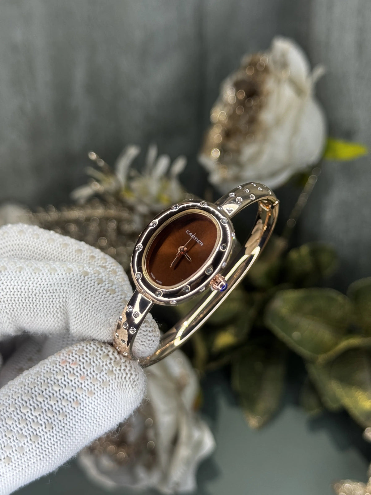 Cartier Bangle Copper Brown Diamond Studded Premium Watch