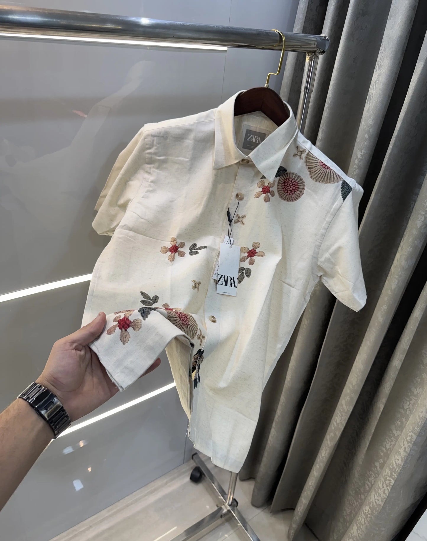 Zara Beige Maroon 6 Premium Linen Shirt