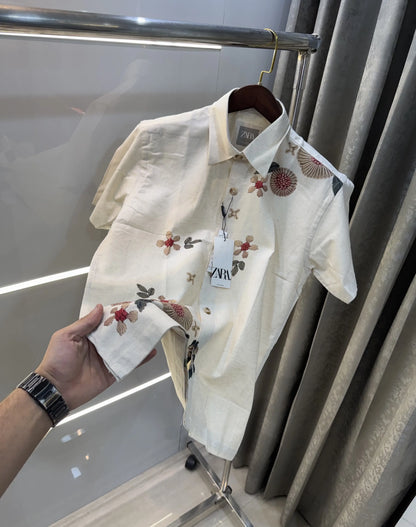 Zara Beige Maroon 6 Premium Linen Shirt