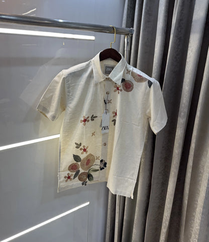 Zara Beige Maroon 6 Premium Linen Shirt