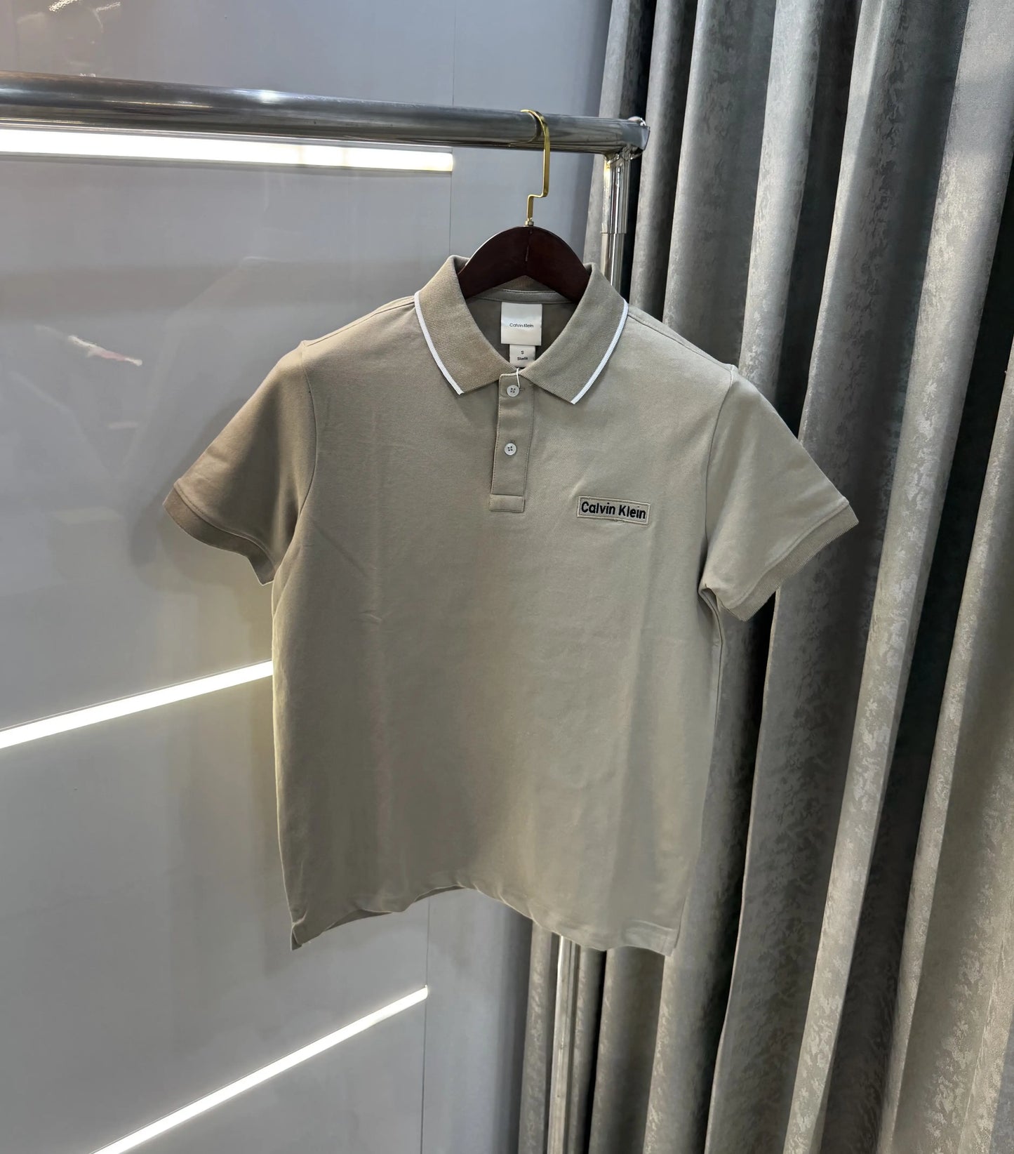 Calvin Klein Beige Logo Work Premium Polo T-Shirt