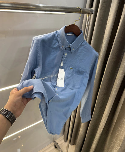 Lacoste Blue Embroidery Logo Premium Linen Shirt