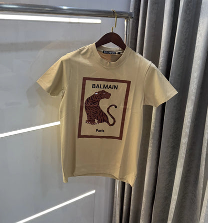 Balmain Paris Khakhi Logo Work Premium T-Shirt