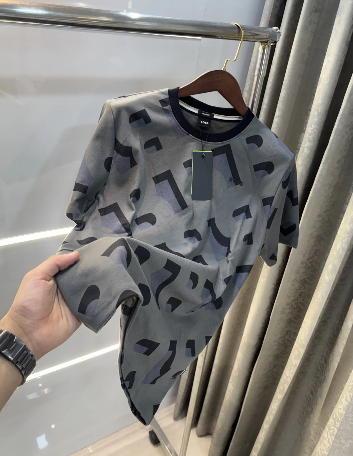 Hugo Boss Grey Logo Print Premium Oversized T-shirt