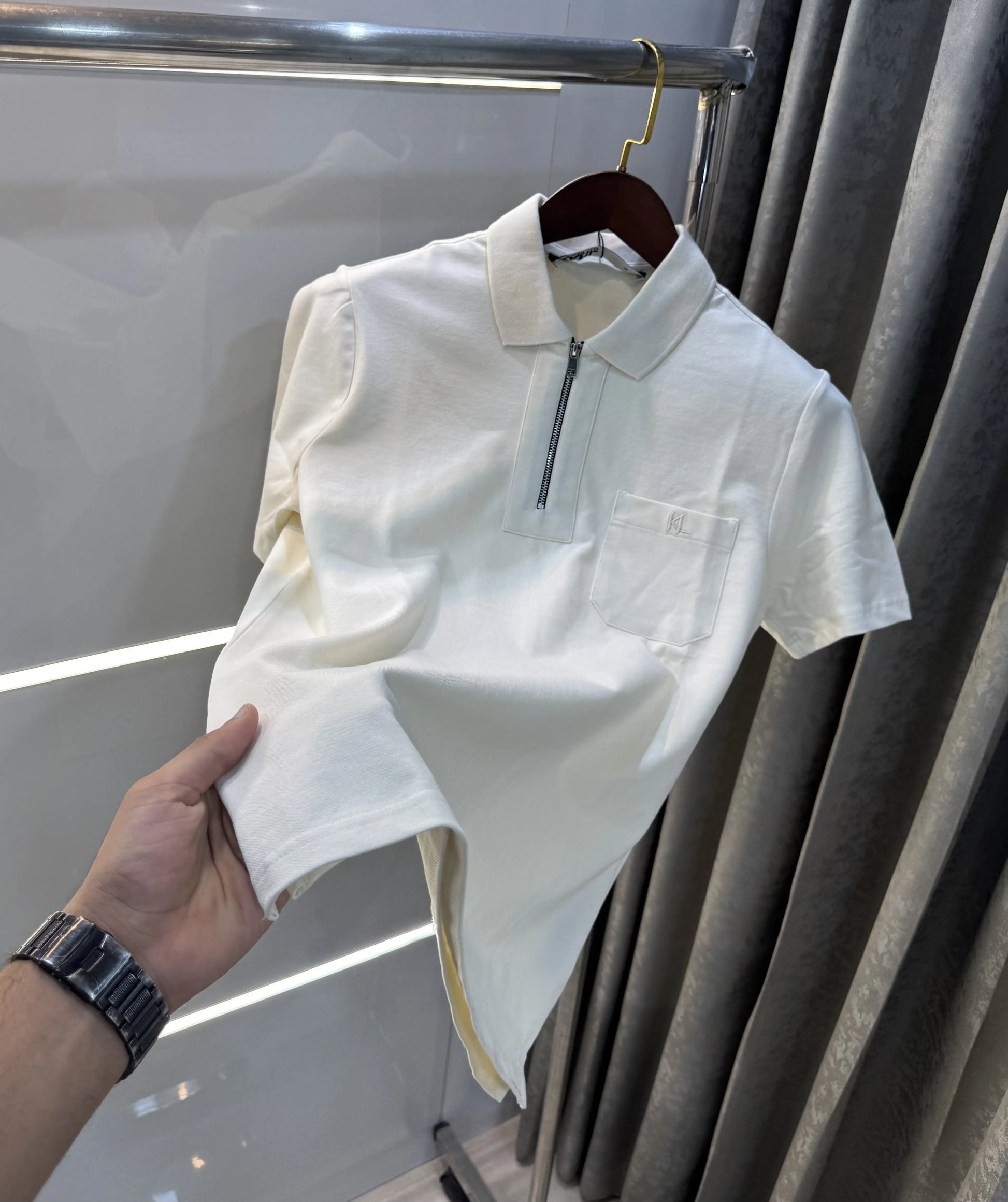 Kar l Lagerfled Cream Imported Polo T-Shirt