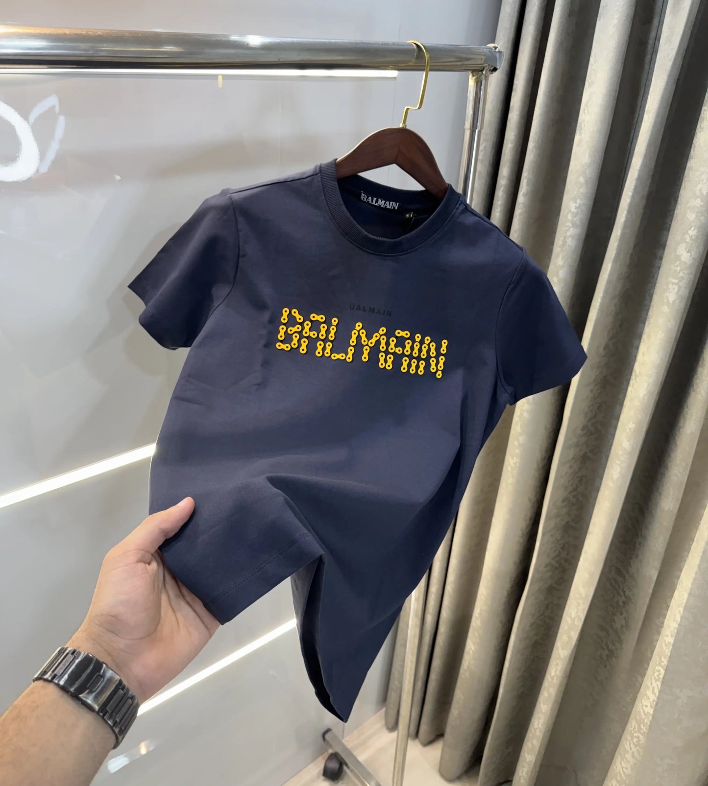 Balmain Paris Navy Blue  Logo Work Premium T-Shirt