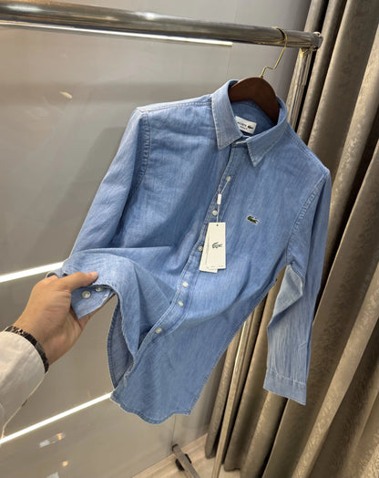 Lacost e Sky Blue 2  Embroidery Logo Premium Denim Shirt