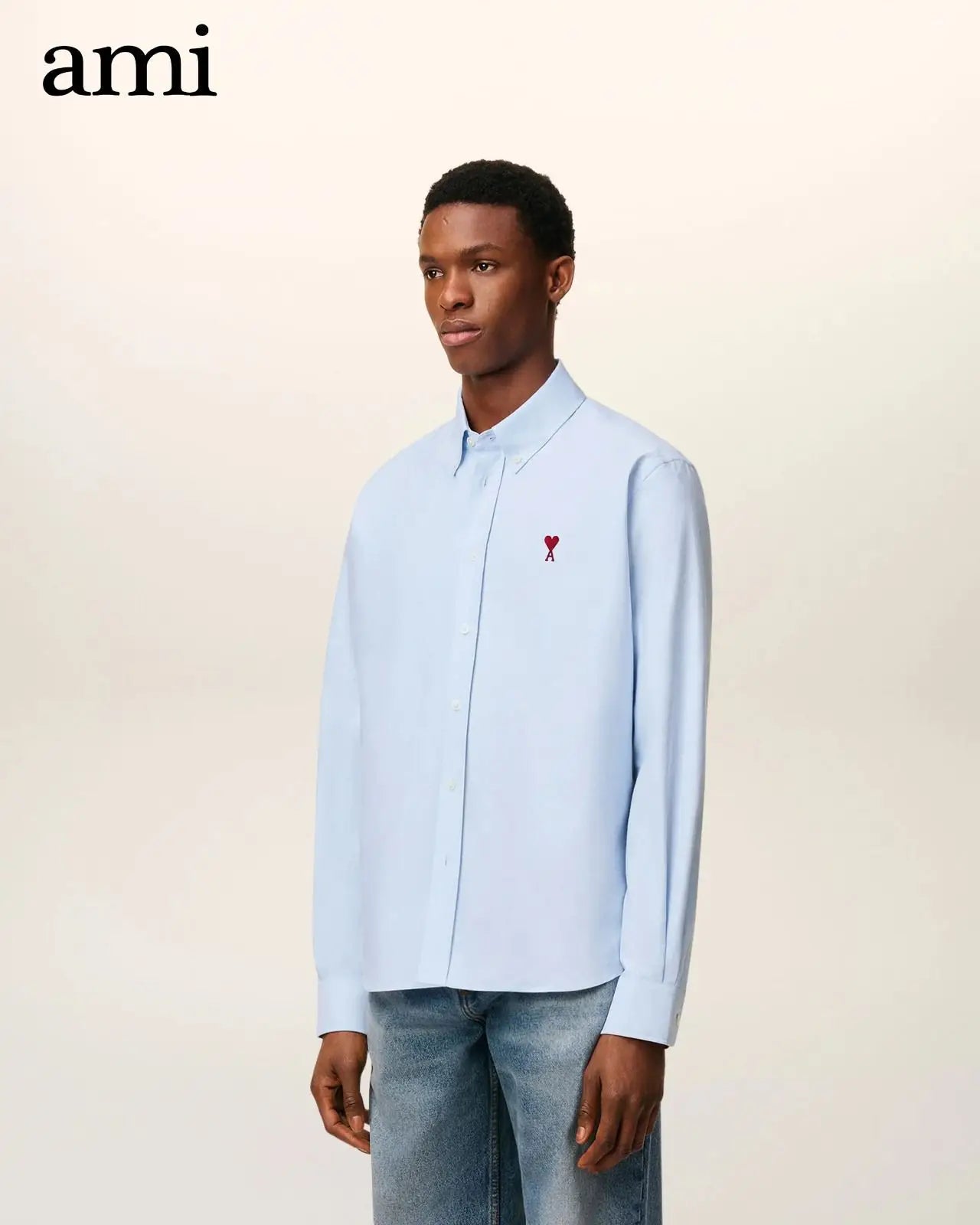 Ami Paris Sky Blue Embroidery Logo Premium Shirt