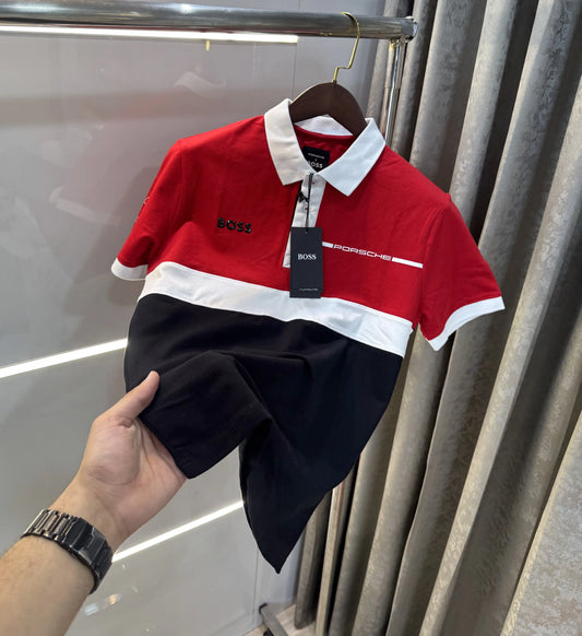 Hugo  Bos s X Porsche Red Logo Work Premium Polo T-shirt