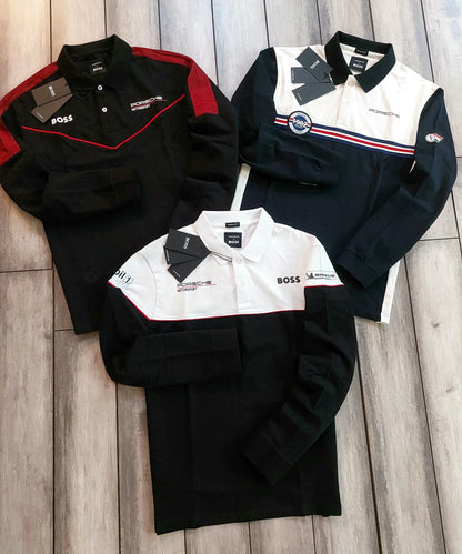 Hugo  Boss Black White Logo Work Premium Full Sleeve Polo T-Shirt